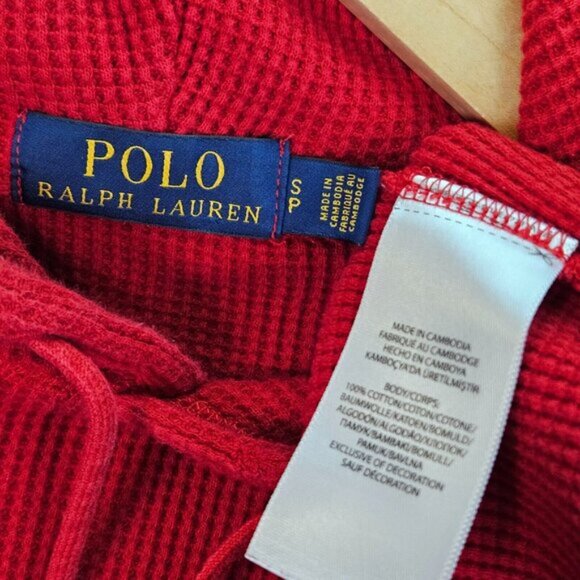 Polo Ralph Lauren Knit Hoodie Waffle Thermal Pullover Sweater Classic Red Size S - Picture 8 of 11